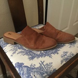 Brown vegan leather suede mules